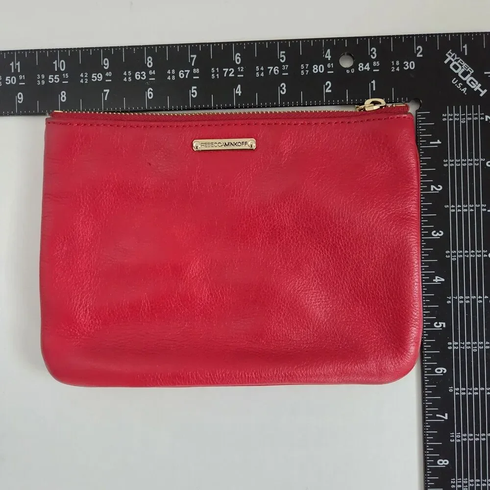 Rebecca Minkoff Red Genuine Leather Cosmetic Makeup Travel Bag with Gold 8x6in